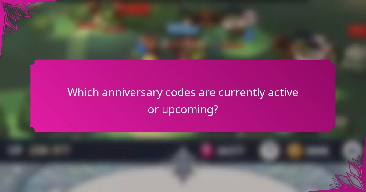 Which anniversary codes are currently active or upcoming?